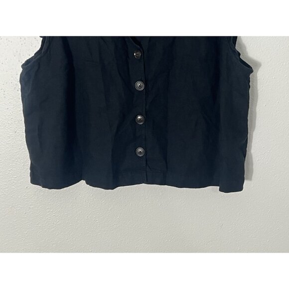 Madewell Linen Blend Black Button Down Sleeveless Blouse With Ruffles Size 16 - Picture 3 of 10